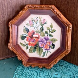 Vintage needlepoint cross stitch flowers wall
Art
